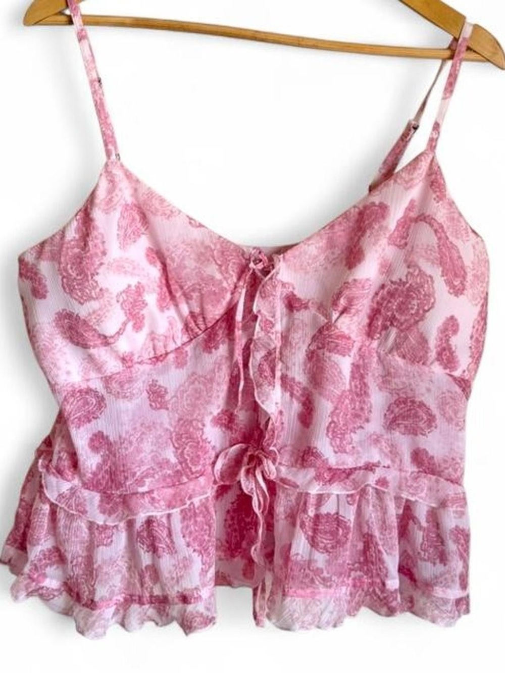 Hollister Pink Paisley Ruffle Tie-Front Cami Size XL